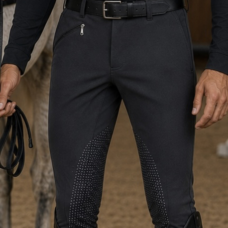 %100 Pamuk Erkek Binicilik Pantolonu – Silikon Diz Tutuşlu Siyah Riding Breeches