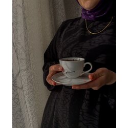 İçi Besmele dışı İsim yazılı tabaklı çay fincanı