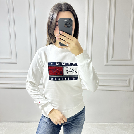 Tommy Hilfiger Taşlı Simli Logo Desen Sweatshirt