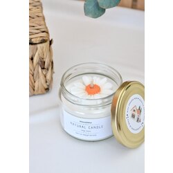 Papatyalı Gizli Mesajlı Soya Mum Büyük Kavanoz (Dekoratif Kibrit Hediyeli)