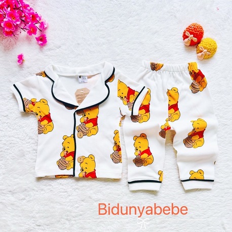 %100 organik Winnie the pooh desenli 2 li bebek pijama takımı