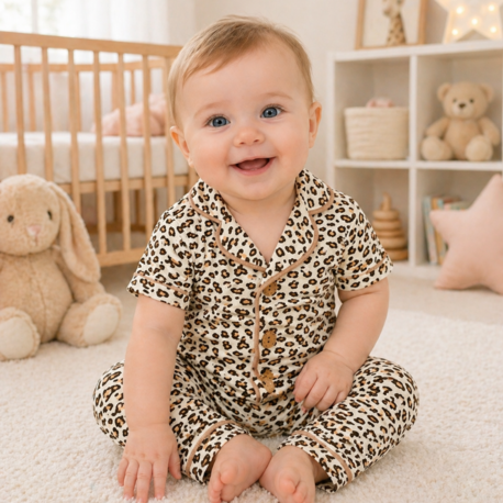 Leopar desenli alt üst bebek pijama takımı