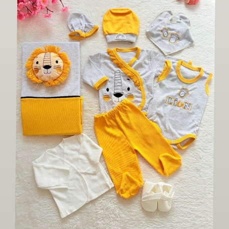 %100 pamuklu Aslan temalı yenidoğan hastane çıkışı set