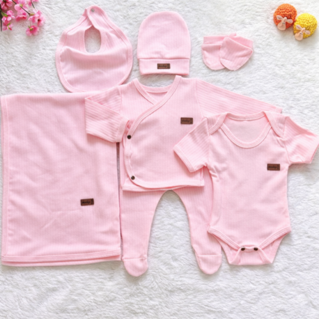 Pembe 7 parça yenidoğan hastane çıkışı bebek takımı