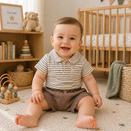 Şortlu müslin 2li erkek bebek takımı-%100 Pamuklu