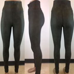 haki renk eskitme deri görünümlü 1 beden ince gösteren yüksek bel tayt S/M/L/XL