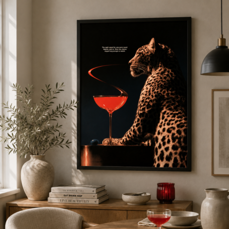 ONE MORE ROUND – Leoparlı Retro Kokteyl Posteri
