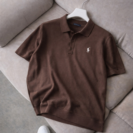 Polo Ralphlauren-Düz-Kahve-Triko Döküm-Yakalı 