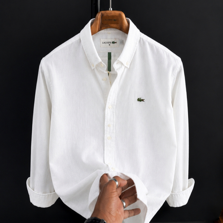 Lacoste-Beyaz-Ham Keten Gömlek-Yazlık