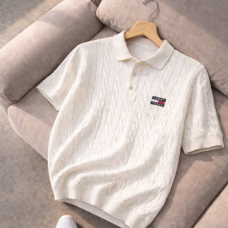 Tommy Hilfiger-Ekru Beyaz-Örgü-Triko Döküm-Yakalı 
