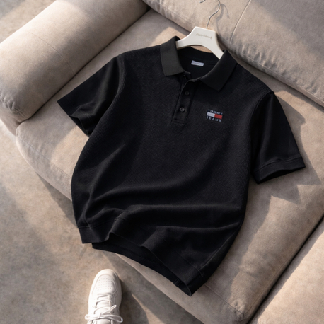 Tommy Hilfiger-Siyah-Triko Döküm-Yakalı 