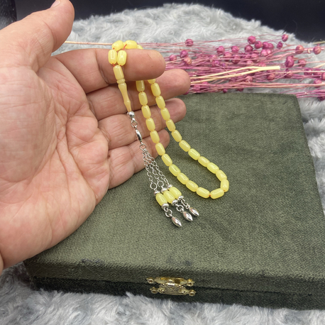5x8 mm BİLEK BOY LİMON SARISI SIKMA KEHRİBAR KAPLAMA PÜSKÜLLÜ