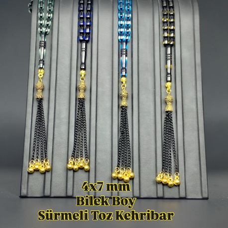 4 adet BİLEK BOY SÜRMELİ TOZ KEHRİBAR KAPLAMA PÜSKÜLLÜ 