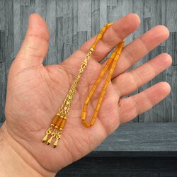MİKRO GÜMÜŞ KAPLAMA PÜSKÜLLÜ BİLEK BOY SIKMA KEHRİBAR TESBİH 