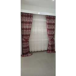 Bordo desenli 2 Adet Fon Perde