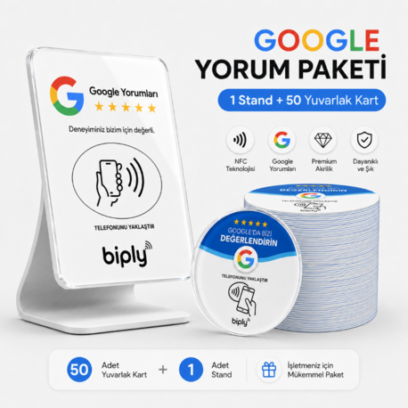 ORTA İŞLETME PAKETİ: Stand + 50'li Mini Biply Google Yorum Kartları
