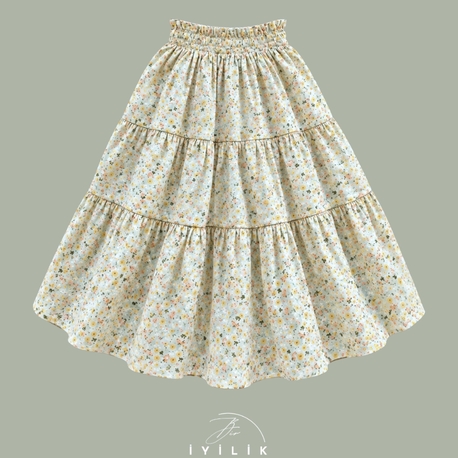 Çiçek Desenli Poplin Etek (Yeşil)