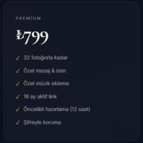 Kişiye Özel Dijital Anı Sayfası Hizmeti Premium