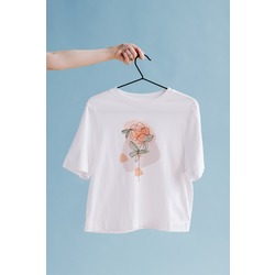 Line Art Flower Oversize Tişört Unisex