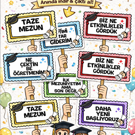 ANASINIFI MEZUNİYET EL PANKARTI - DİJİTAL ÜRÜN