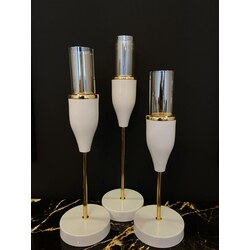 Gold detaylı metal beyaz şamdan