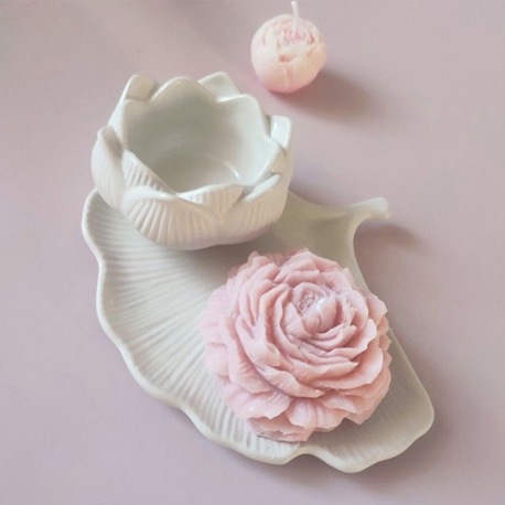 3'lü Dekoratif Lotus Boş Kutu, Şakayık Soya Mum ve İstiridye Tabak Seti