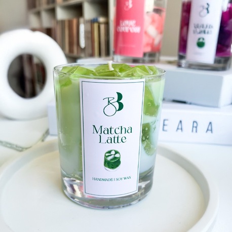 Kahve Kokulu %100 Doğal El Yapımı Matcha Çayı Dekorasyon Soya Mumu