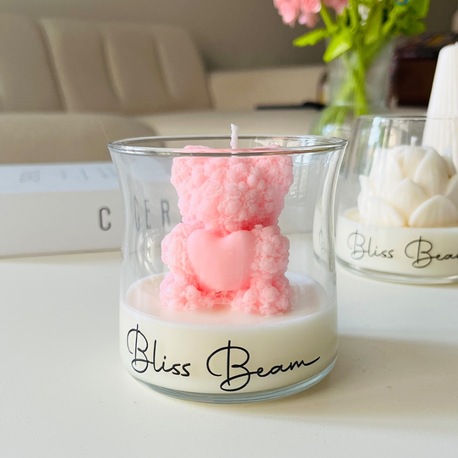 Romantik Kalpli Ayıcık Mum %100 Doğal Soya Wax Hediye ve Dekoratif