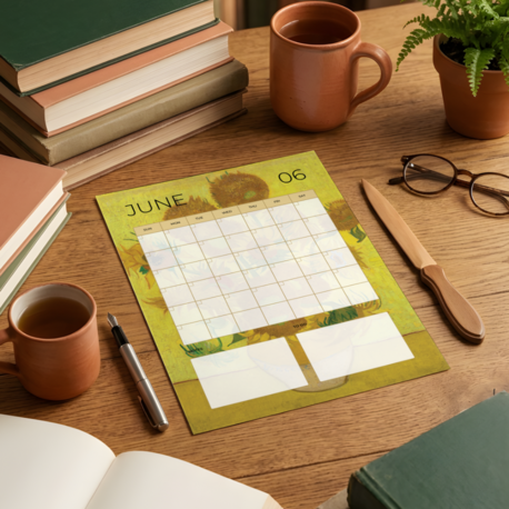Undated Van Gogh Sunflowers Monthly Planner – Printable PDF & PNG (A4)