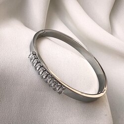 Silver Baget Taşlı Kelepçe Bileklik