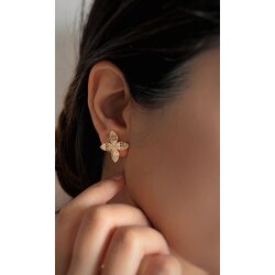 Zirkon Kaplama Gold Yonca Küpe
