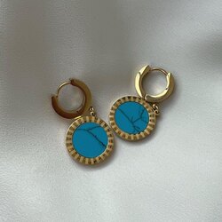 Çelik Gold Mavi Taşlı Küpe