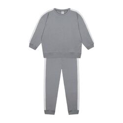 Antebies - Beyaz Kontrastlı Gri Sweatshirt ve Pantolon Set