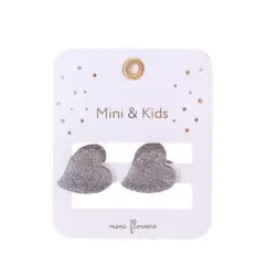 Mini & Kids - Mini Kalp Kemik Toka - Glitter Silver