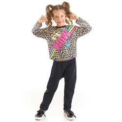 Mushi - Wow Leopar Kız Çocuk T-shirt Pantolon Takım