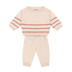 Antebies - Pembe Çizgili Krem Triko Bebek Set