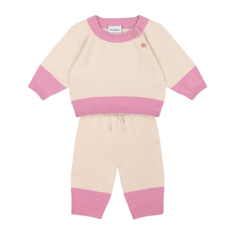 antebies Pembe Kontrastlı Krem Triko Set

