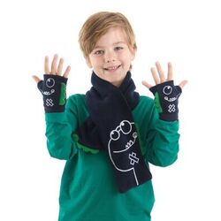 DENOKIDS - Tırtır Dino Erkek Çocuk Polar Atkı- Eldiven Takım  