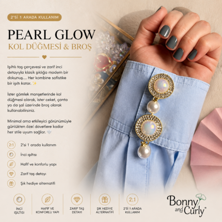  Pearl Glow Kol Düğmesi & Broş 