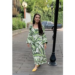 Tropikal Desenli Gömlek Elbise 