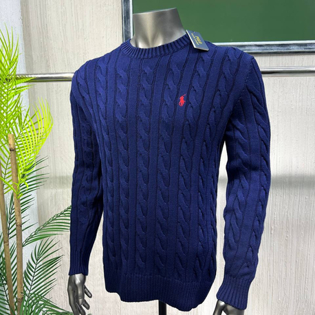 Polo Ralph Lauren %100 Pamuk Saç Örgü Triko Kazak – Avrupa Kalıp, Nakış Logo, Premium