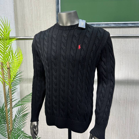 Polo Ralph Lauren %100 Pamuk Saç Örgü Triko Kazak – Avrupa Kalıp, Nakış Logo, Premium