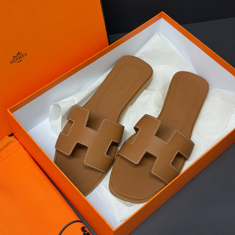 Hermes Orange Slippers %100 Leather/ Full Box(premium)