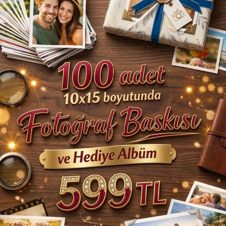 100 Adet Fotoğraf Baskısı + Hediye Albüm Seti