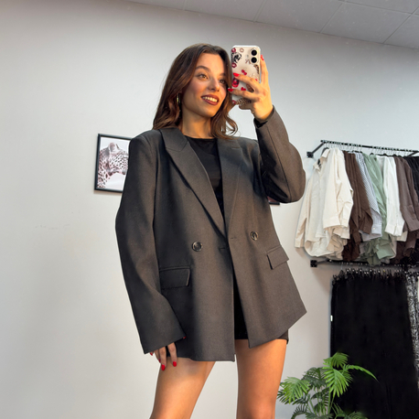 Düğmeli Füme Blazer Ceket