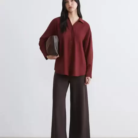 LCW Comfort Kahverengi Beli Lastikli Geniş Paça Kadın Pantolon