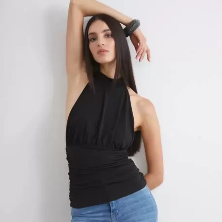 Soulife Siyah Halter Yaka Büzgülü Bluz