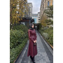 Premium deri elbise bordo