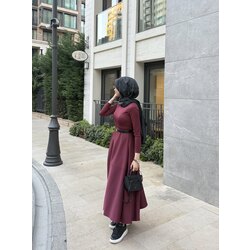 Puf scuba elbise bordo