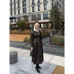 Premium deri elbise kahve 